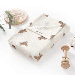 Piccolo orsetto grande super morbido cotone biologico unisex fascia per neonati in mussola per ruttino coperta per allattamento regalo per baby shower