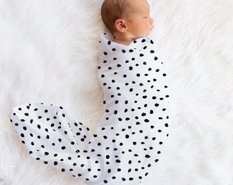 Spotty Polka Dot Monochrome Luxury Silky Soft Organic Bamboo Large Unisex Baby Muslin Swaddle Burping Cloth Blanket Breastfeeding Cover Gift