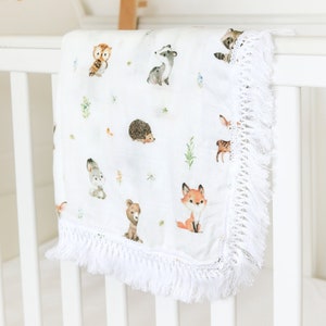 Waldtiere Luxus Seidig Weicher Bio Bambus Baby Musselin Quaste Decke Swaddle Stillen Abdeckung Geschenk