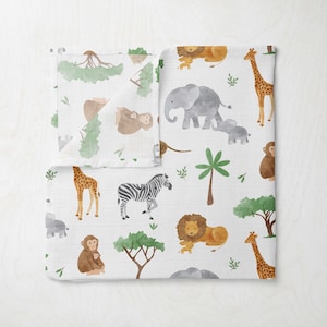 Mussola quadrata in bambù per neonato, unisex, super morbida, 60 x 60 cm, motivo: animali della giungla, regalo per la doccia.