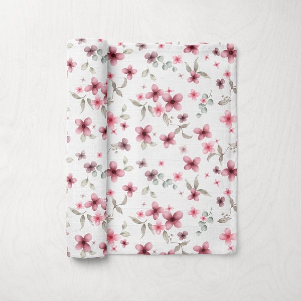 Pink Wildflower Daisy Floral Luxury Silky Soft Organic Bamboo Large Baby Muslin Swaddle Burping Cloth Blanket Breastfeeding Cover Gift