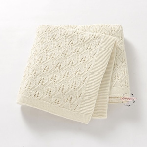 Cream Organic Cotton Knitted Baby Cellular Blanket | Newborn Shower Gift