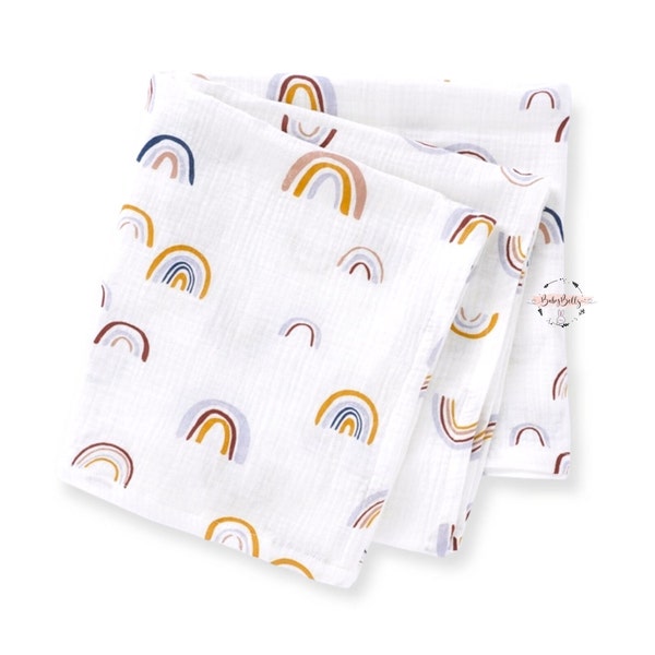 Modern Rainbow Large Super Soft Organic Cotton Unisex Baby Muslin Swaddle Burping Cloth Blanket Breastfeeding Cover Baby Shower Gift