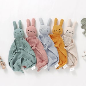 Bunny Organic Cotton Muslin Baby Comforter Blanket Unisex Baby Girl Boy Newborn New Baby Gender Neutral Shower Gift