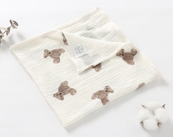 Little Teddy Bear Super Soft 50x50cm Organic Cotton Unisex Baby Boy Girl Muslin Square Burping Cloth Shower Gift