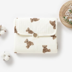 Cambiador de viaje para bebé de algodón orgánico con forma de osito de peluche, lavable, unisex, regalo para recién nacidos.