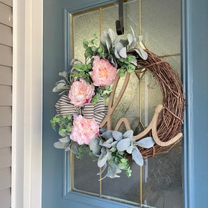 Spring Wreath, Summer Wreath, Year Round Wreath, Farmhouse Country Wreath for Front Door, House Warming Gift, Valentines Day Easter Wreath image 2