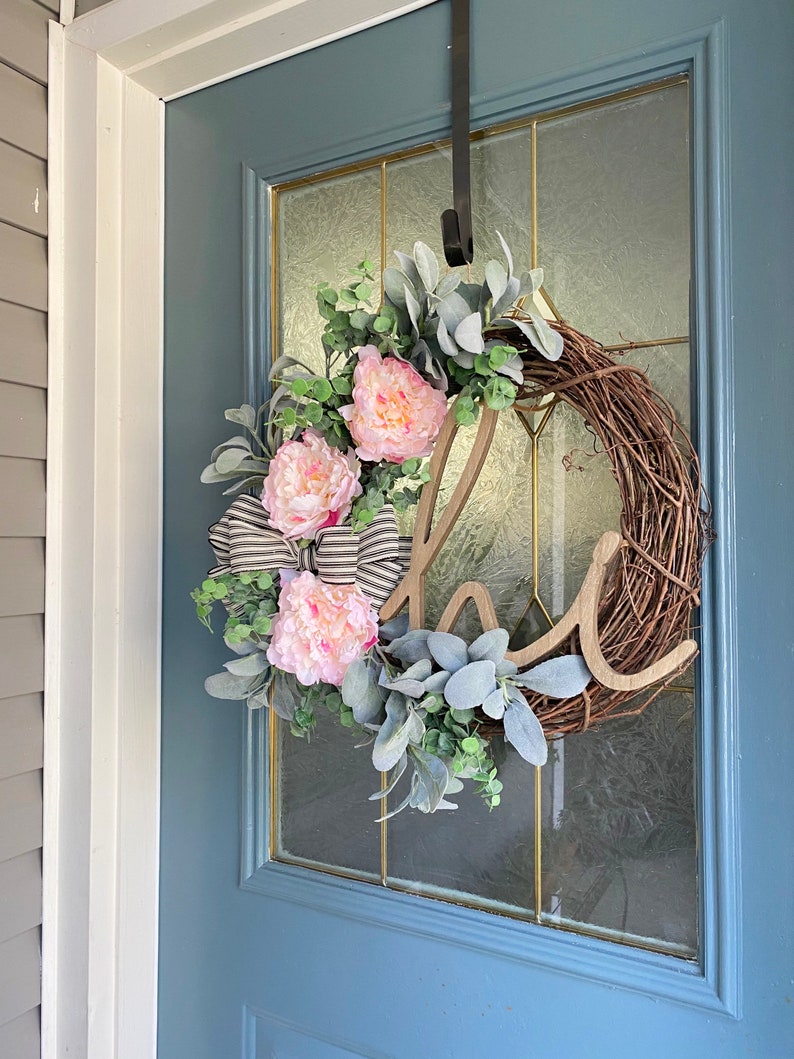 Spring Wreath, Summer Wreath, Year Round Wreath, Farmhouse Country Wreath for Front Door, House Warming Gift, Valentines Day Easter Wreath image 2