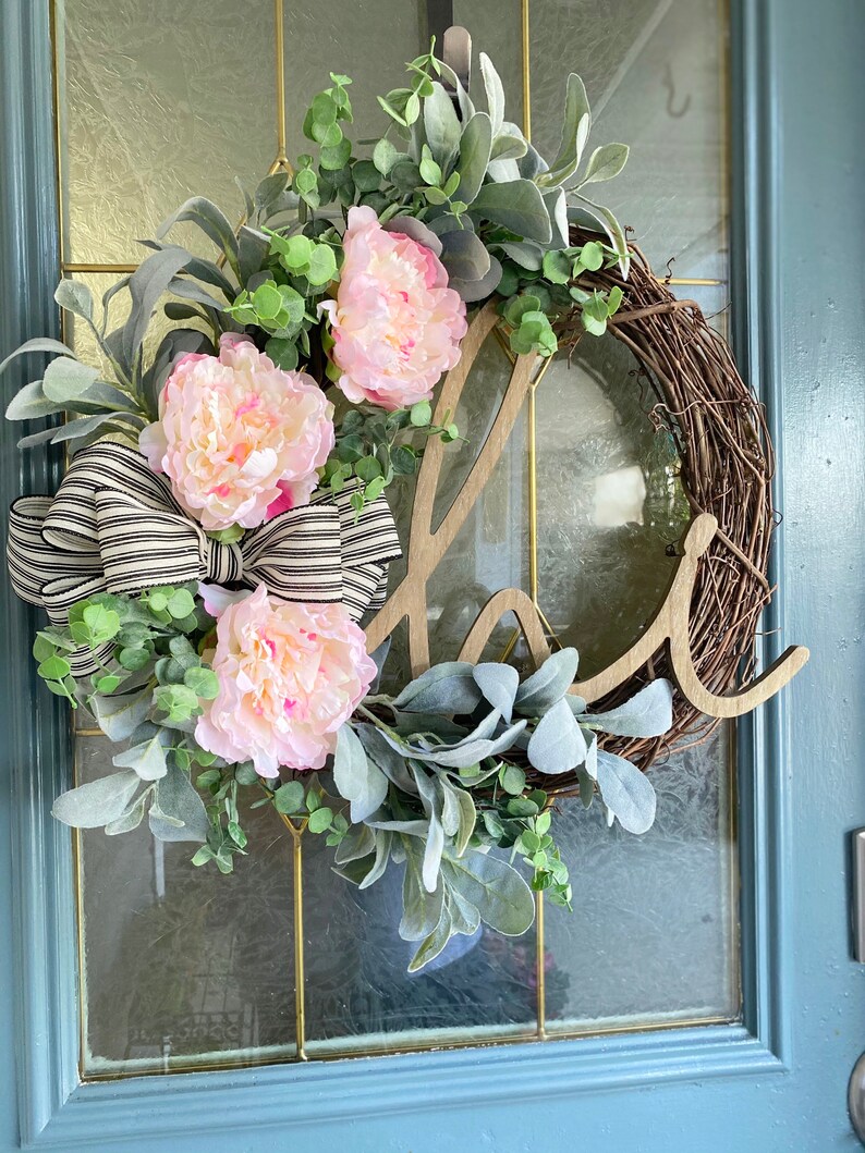 Spring Wreath, Summer Wreath, Year Round Wreath, Farmhouse Country Wreath for Front Door, House Warming Gift, Valentines Day Easter Wreath image 1