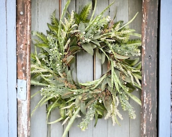 Greenery Wreath, Every Day Wreath for Front Door, Year Round Farmhouse Wreath, Spring Summer Greenery, Wreath Decor, Housewarming Gift