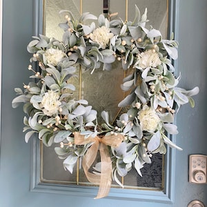 Farmhouse Year Round Wreath, Front Door Every Day Wreath, Country Wreath, Rustic Wreath, Lamb’s Ear Wreath, Wreath Decor, Housewarming Gift