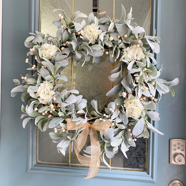 Farmhouse Year Round Wreath, Front Door Every Day Wreath, Country Wreath, Rustic Wreath, Lamb’s Ear Wreath, Wreath Decor, Housewarming Gift