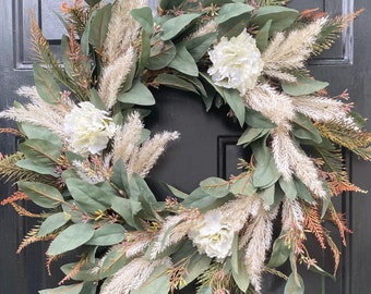 Every Day Wreath, Year Round Wreath, Farmhouse Rustic Country Wreath Decor, Neutral Rustic Front Door Fall Summer Wreath, Mantle Door Wreath