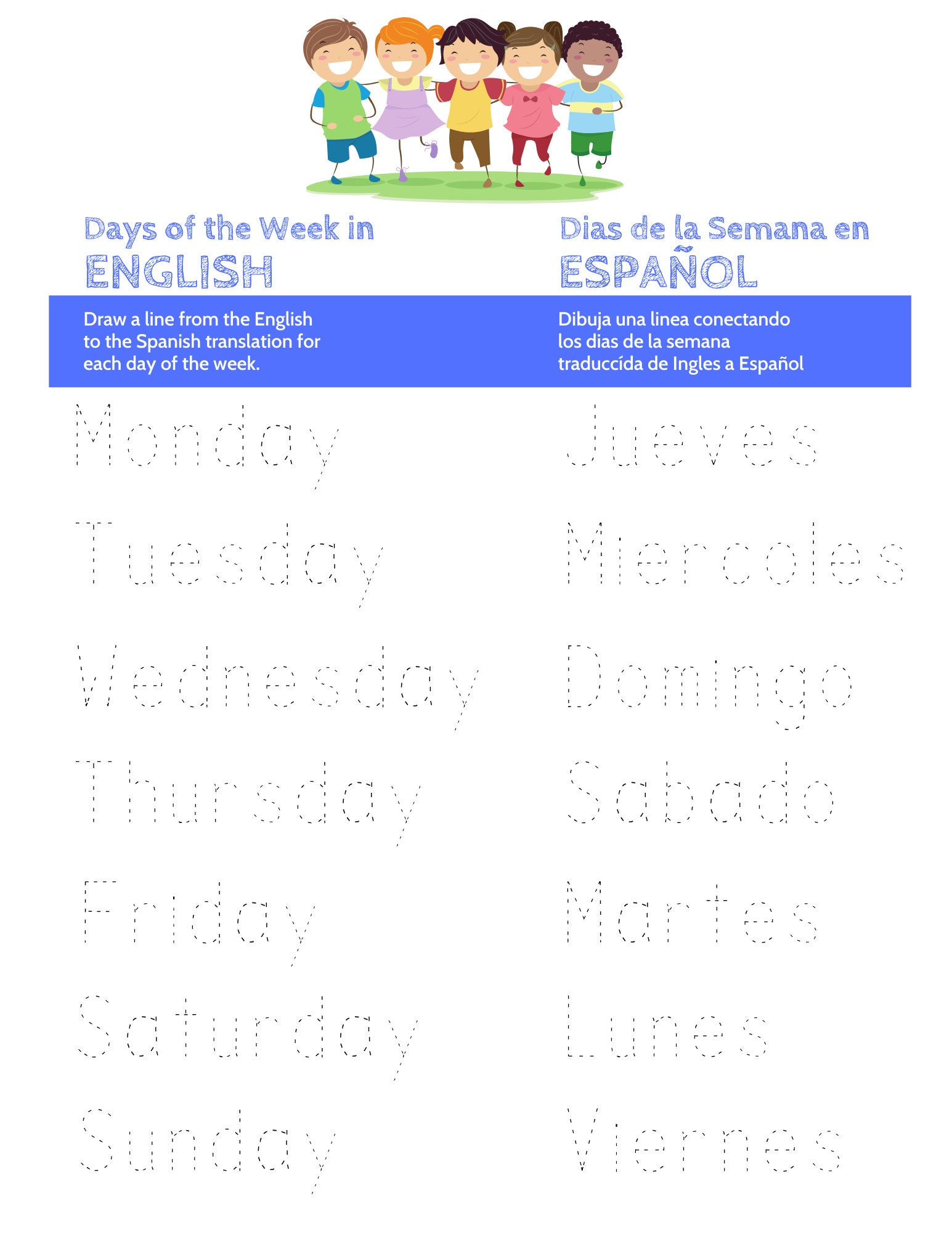 Lettering In Spanish Days Of The Week Monday Tuesday Wednesday