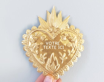 Personalisierbares Herz-Votivbild, handgefertigt aus geprägtem und vertieftem, vergoldetem Metall, als Wanddekoration