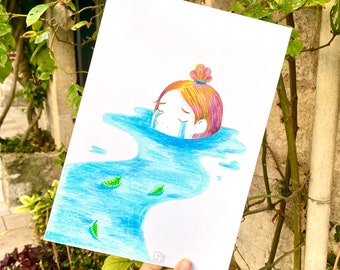 Illustration originale -De l’eau - Crayons de couleur
