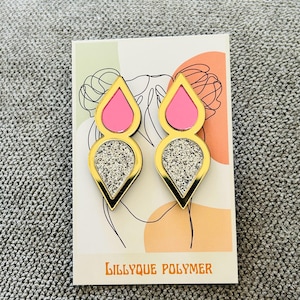 Rosa und Silber Glitzer Wassertropfen Acryl Ohrstecker/Spiegelglanz Ohrringe/rosa fun Festival Ohrringe/leichte Ohrringe für sie
