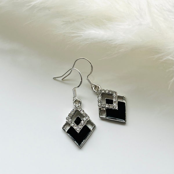 Black and silver Art Deco earrings/ gift for her/1920 style/deco/flapper/charleston/art deco lovers/gift wife/mum/sister