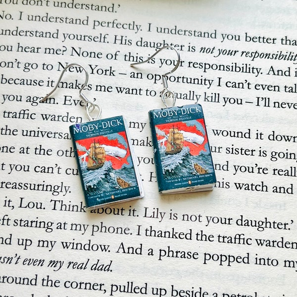 Moby Dick miniature book earrings/ book lovers/ novel lovers/ book worms / gift teen/ wife/ sister / literary gift/ unusual jewellery