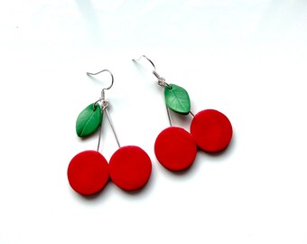 Boucles d'oreilles cerise rouge/funky/fun/cadeau pour elle/rétro/festival