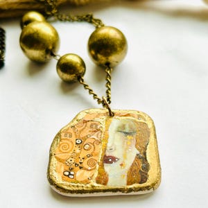 Gustav Klimt style necklace /handmade/freyas tears/tree of life/ceramic art pendant/ Vienna art/ gift for art lovers/museum lovers gift