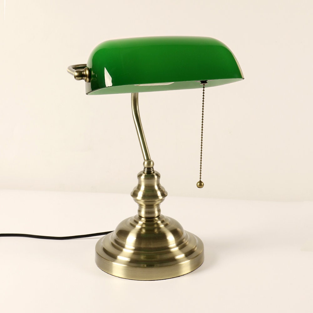 Green Glass Bankers Desk Lamp, 1960s for sale at Pamono