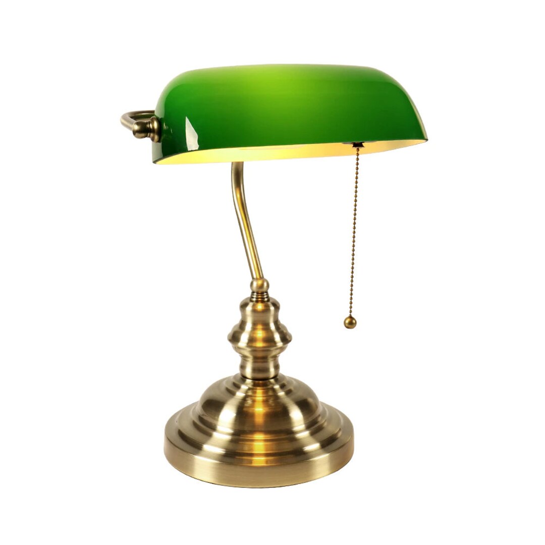 The Emerald Banker Green Glass Desk Lamp Etsy