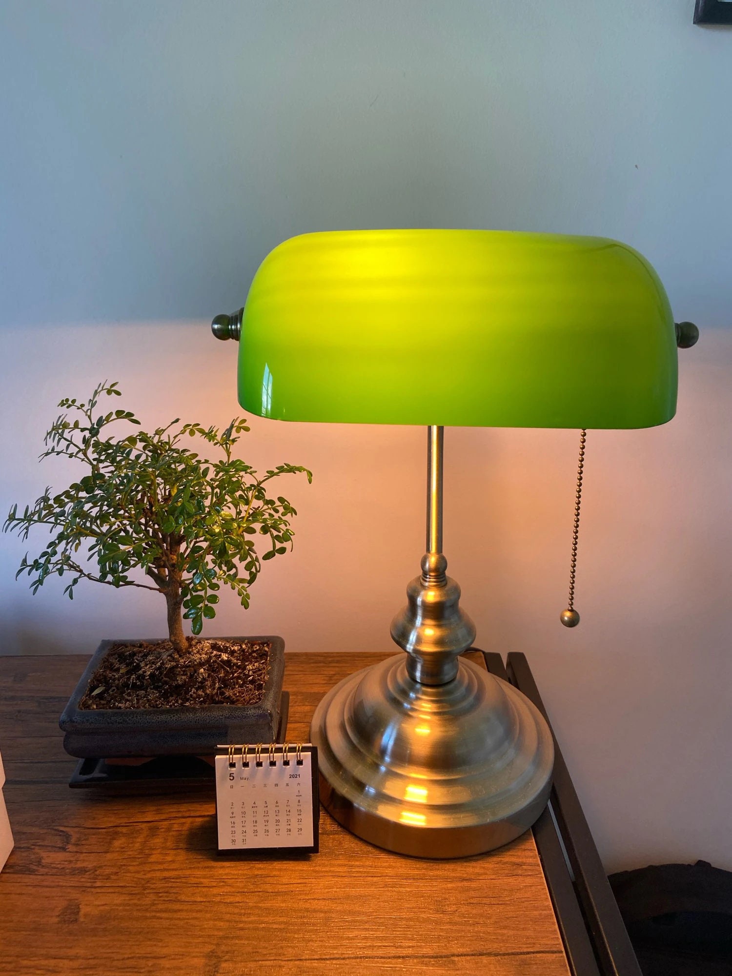 The Emerald Banker Green Glass Desk Lamp Etsy