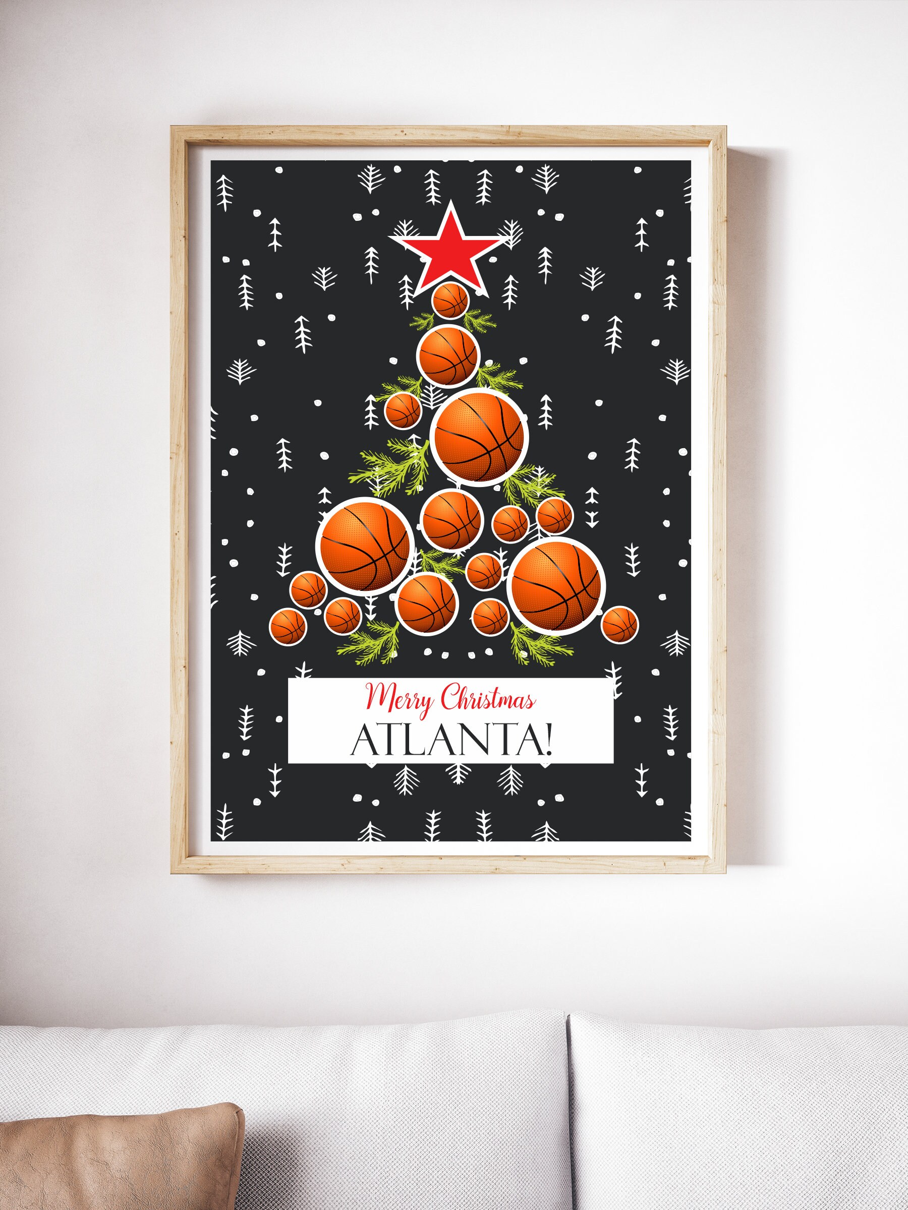 Atlanta Basketball Fan Christmas Poster. Basketball Christmas Etsy