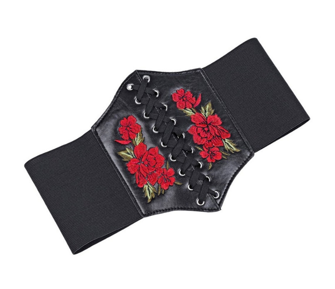 Cinturón Corsé Mujer - Cuero Sintético Bordado, Ajustable (60-130cm)