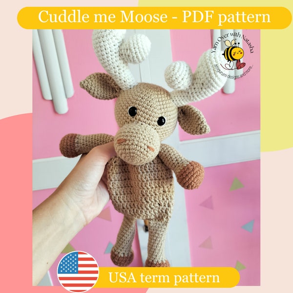Crochet moose snuggler pattern/ crochet cuddler pattern/ amigurumi moose/ gift for baby/ DIY crochet pattern