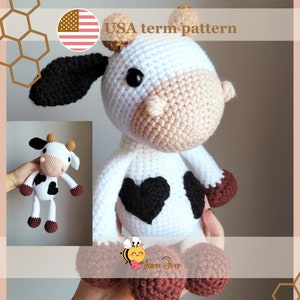 Cow crochet pattern, crochet cow pattern PDF, amigurumi cow pattern, low sew cow, low sew pattern, easy crochet stuffed animal pattern, cow