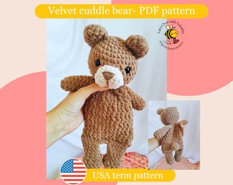 crochet snuggler bear pattern, snuggler stuffed animal, low sew snuggler pattern, amigurumi bear, plush bear pattern, bear lovey