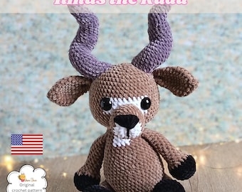 Crochet Kudu pattern, amigurumi buck, South African wildlife plushie, amigurumi African Kudu, Cute plush safari animal pattern