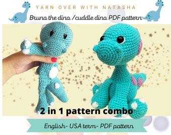 Crochet pattern 2in1 for Dinosaur lovey, Dinosaur amigurumi, US term patterns, Dinosaur crochet patterns