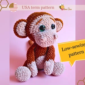 Niskoszydełkowa pluszowa małpka, wzór na zabawkę małpkę Amigurumi, słodka małpka, wzór na szydełko, słodki wzór małpki niskoszytej
