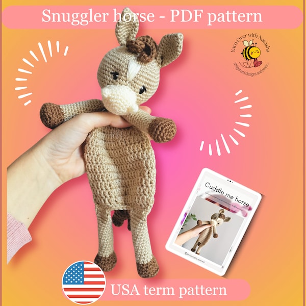 Crochet horse Lovey pattern, horse-themed snuggler pattern for baby, beginner-friendly amigurumi horse cuddler