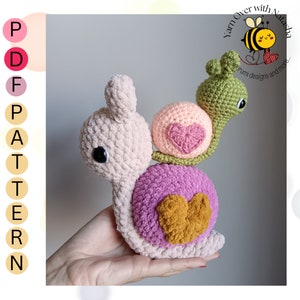 Crochet PATTERN: plush snail, Amigurumi snail, crochet valentines gift, Cute snail with heart print shell, Valentine snail crochet pattern image 8