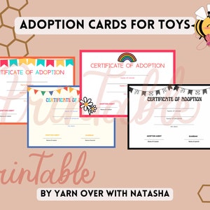 Certificado de adoção de brinquedo digital, Papel de adoção pessoal para brinquedos, papéis de adoção para impressão para brinquedos