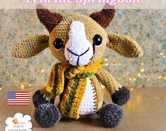 Modello gazzella all'uncinetto, amigurumi springbok, modello gazzella a cucitura bassa, gazzella amigurumi, modello springbok carino, regalo per bambini