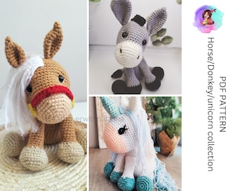 Patterns: Horse and Unicorn pattern bundle. Pattern for horse and unicorn, amigurumi unicorn, amigurumi horse
