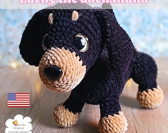 Patrón de perro salchicha a crochet, perro amigurumi, patrón de cachorro a crochet, lindo patrón de perro salchicha de peluche a crochet, patrón de perro a crochet