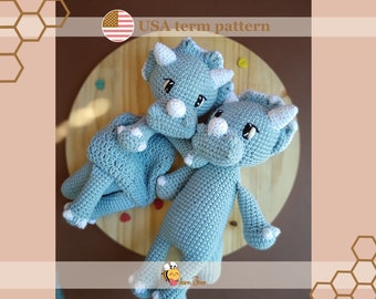 Kolekcja: Wzór przytulanka z triceratopsem, Wzór amigurumi z dinozaurem, Wzór dla malucha/niemowlęcia, Uroczy wzór z triceratopsem