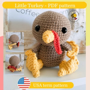 Crochet turkey pattern, small turkey pattern, small crochet turkey , low-sewing turkey pattern, cute and easy amigurumi turkey for markets
