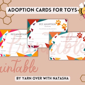 Digital toy adoption certificate, Personal adoption paper for toys, printable adoption papers for toys, cute toy design adoption cards