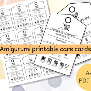 Printable care labels for amigurumi/ business card size tags for packaging handmade toys/ printable care tags/ craft market prep tools