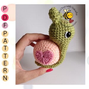 Crochet PATTERN: plush snail, Amigurumi snail, crochet valentines gift, Cute snail with heart print shell, Valentine snail crochet pattern image 9