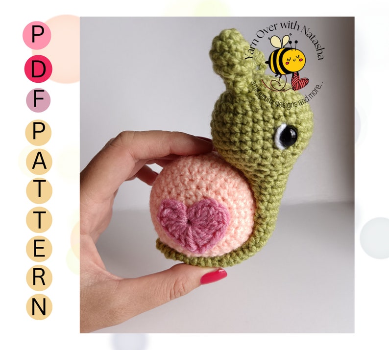 Crochet PATTERN: plush snail, Amigurumi snail, crochet valentines gift, Cute snail with heart print shell, Valentine snail crochet pattern image 9