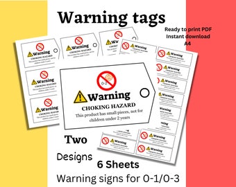 Printable warning labels for crochet toys/ business card size tags for packaging handmade toys/ printable warning tags/safety tags for toys