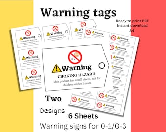 Printable warning labels for crochet toys/ business card size tags for packaging handmade toys/ printable warning tags/safety tags for toys